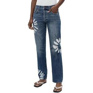 Madewell The Dean Easy Straight Jean Blue Bleach‎ Floral Shibori Wash Flower 24